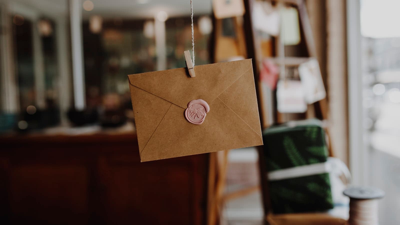 Brown paper with silver round pendant